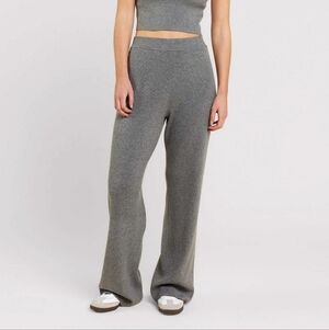 Nuuds Ribbed Sweater Wide Leg Pant Heather Light Charcoal Gray Modal Blend Large